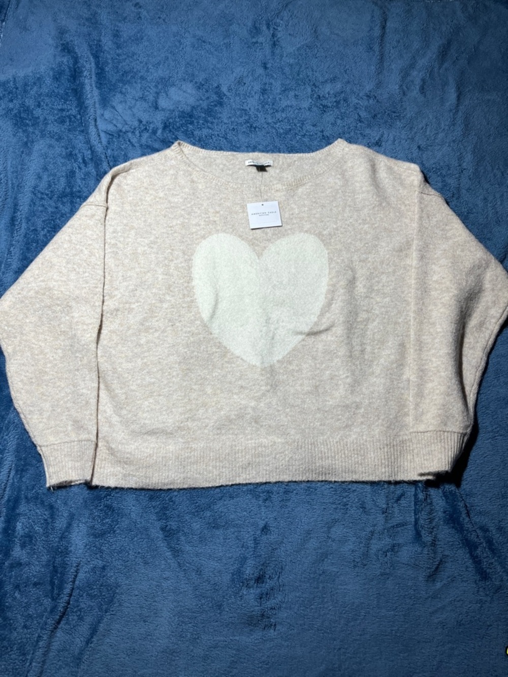 NWT American Eagle Beige Heart Sweater - Size M